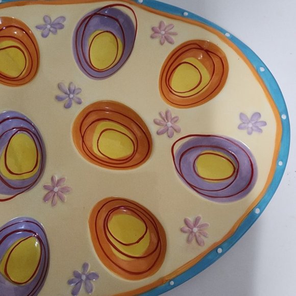 Bella Casa Devil Egg Ceramic Platter Colorful 12”x9” Easter Spring Ganz - Picture 4 of 6